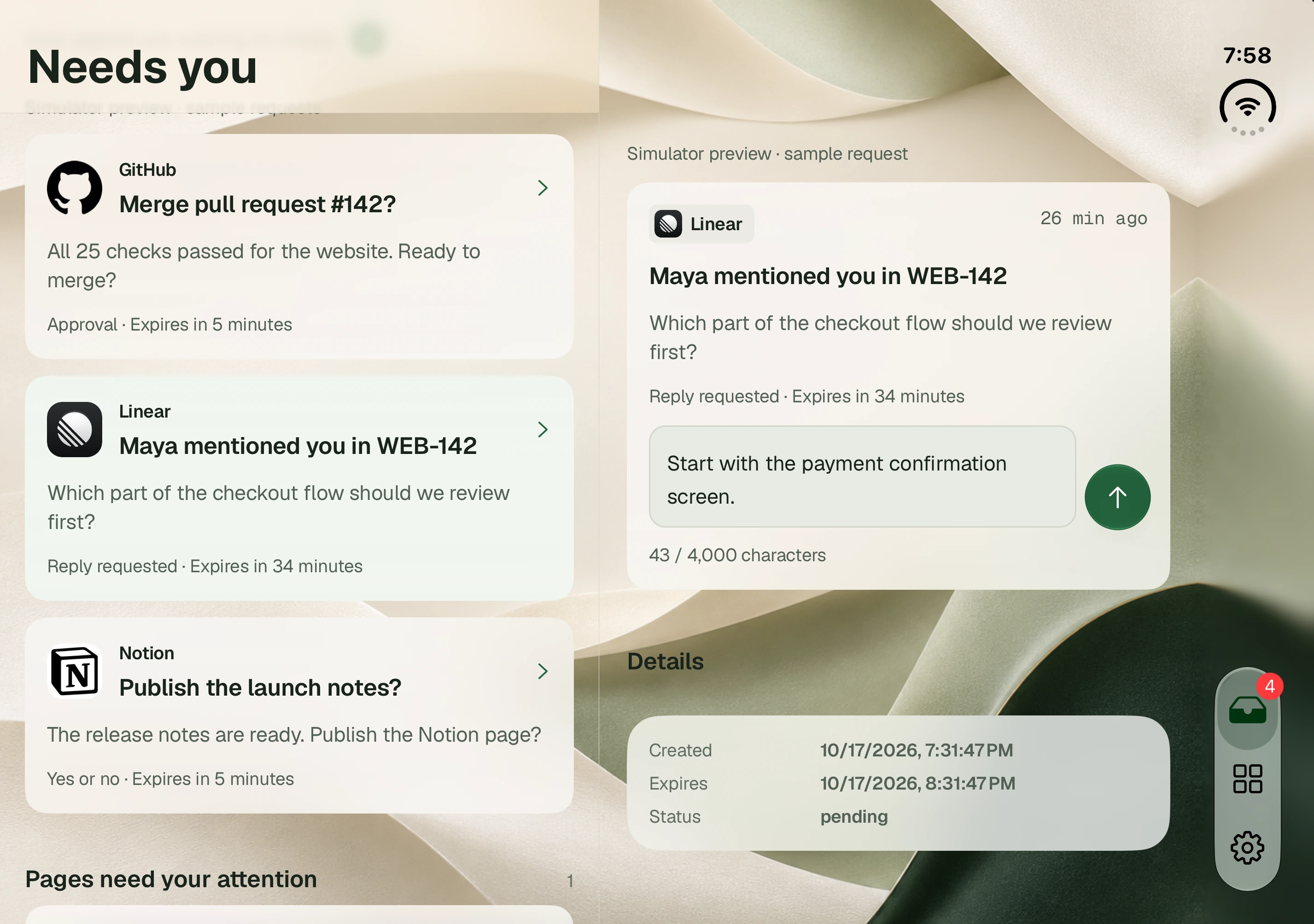 Notify decisions, expanded native view